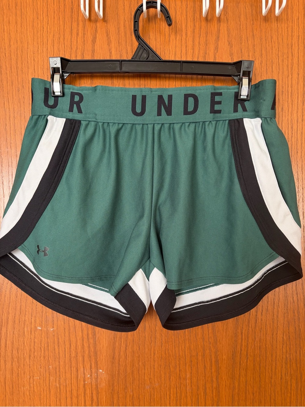 Under Armour Women's Forest Green Athletic Shorts with Black & White Trim